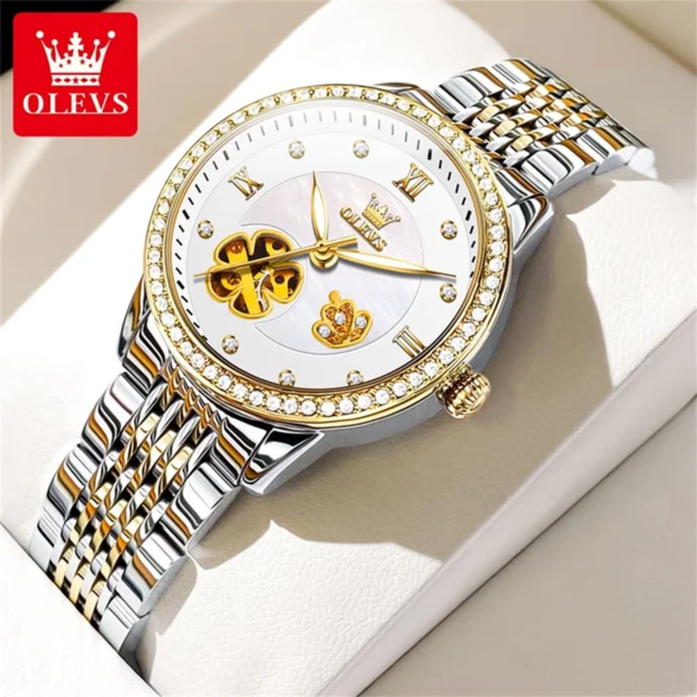 OLEVS Women Goddess Flower Luxury Automatic Mechanical Watch 